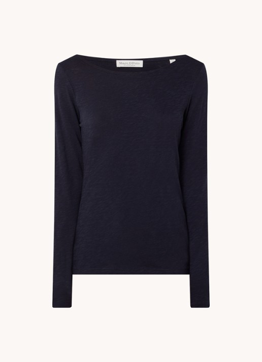 Marc O'Polo Longsleeve met boothals - voorkant donkerblauw