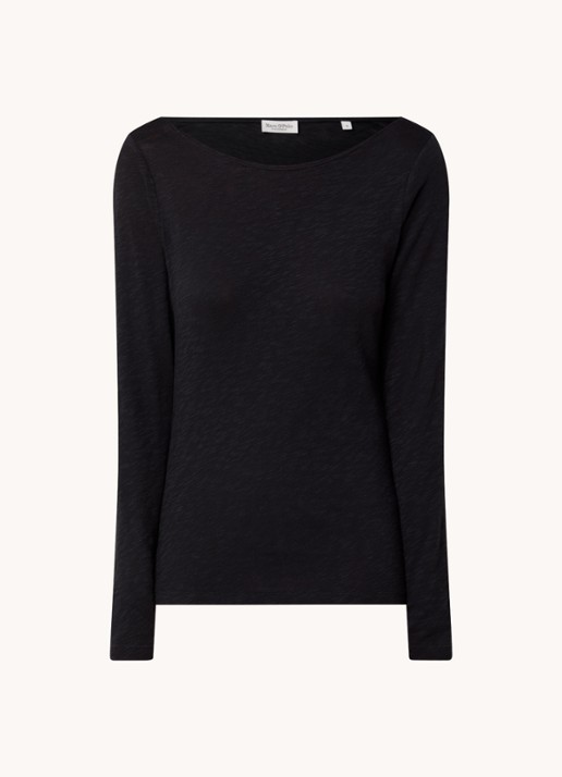 Marc O'Polo Longsleeve met boothals - voorkant 2 zwart