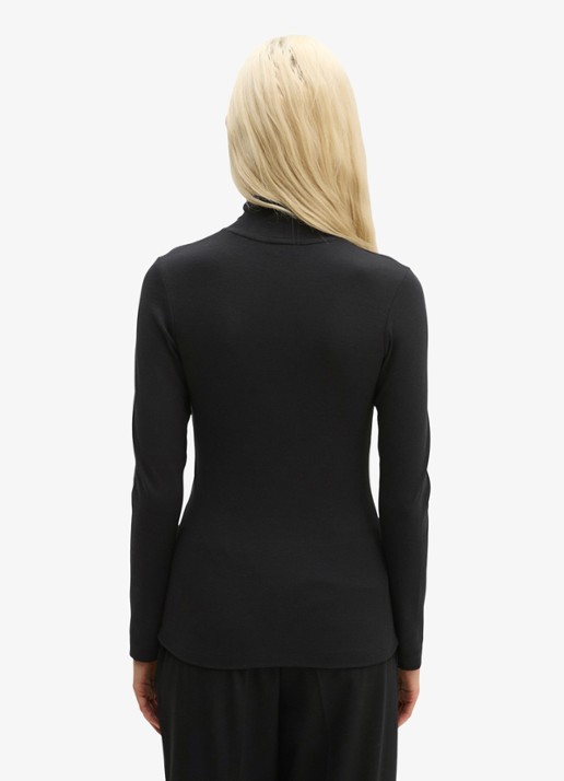 Marc O'Polo Longsleeve met col - achterkant 5 black / zwart