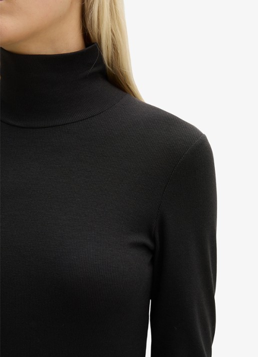 Marc O'Polo Longsleeve met col - detail 2 black / zwart