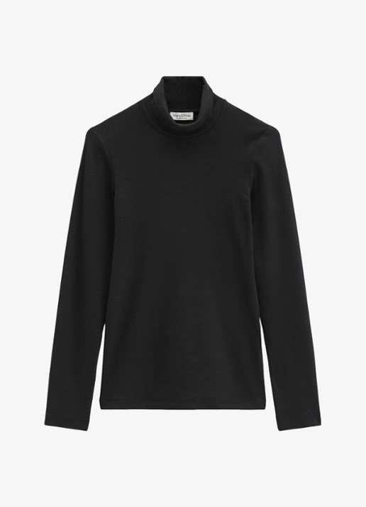 Marc O'Polo Longsleeve met col - voorkant 3 black / zwart