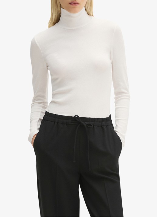 Marc O'Polo Longsleeve met col - detail white cotton / wit