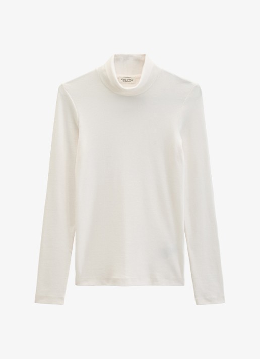 Marc O'Polo Longsleeve met col - voorkant 4 white cotton / wit