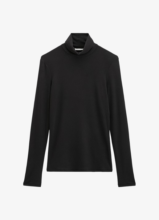 Marc O'Polo Longsleeve met col - voorkant 3 black / zwart