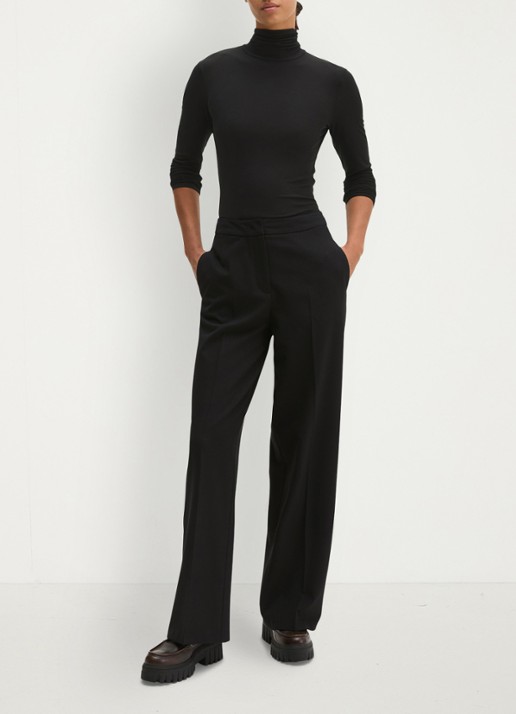 Marc O'Polo Longsleeve met col - voorkant 4 black / zwart
