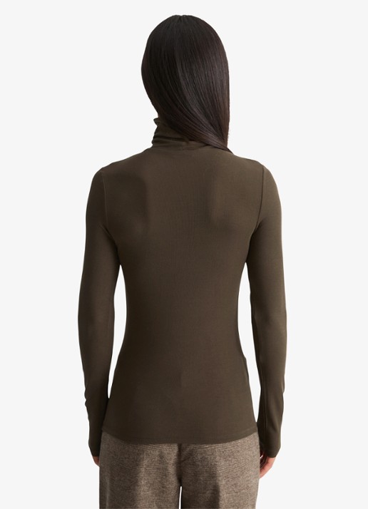 Marc O'Polo Longsleeve met col - achterkant 5 burnt coffee / bruin