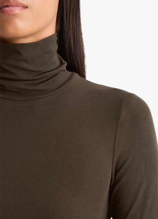 Marc O'Polo Longsleeve met col - detail 4 burnt coffee / bruin