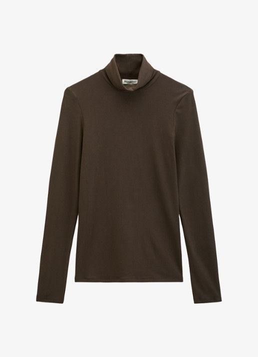 Marc O'Polo Longsleeve met col - voorkant burnt coffee / bruin
