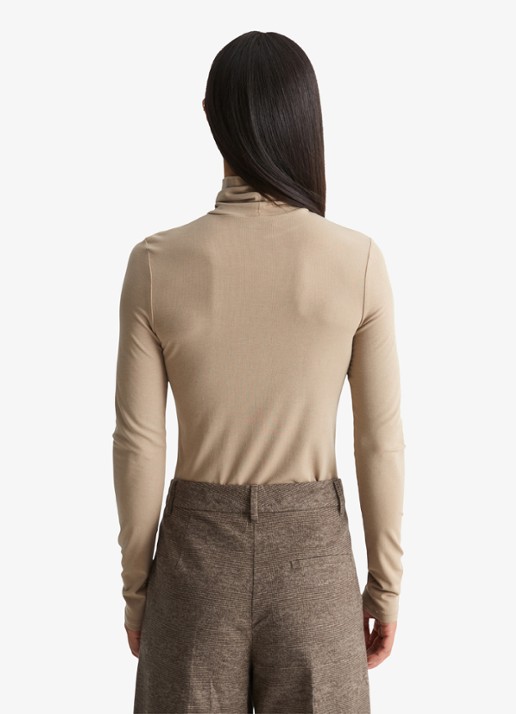 Marc O'Polo Longsleeve met col - achterkant 5 earthy taupe / taupe
