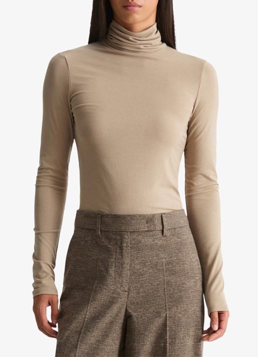 Marc O'Polo Longsleeve met col - detail 3 earthy taupe / taupe