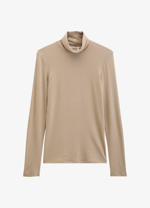 Marc O'Polo Longsleeve met col - voorkant earthy taupe / taupe
