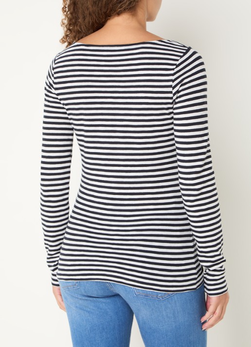 Marc O'Polo Longsleeve met streepprint en boothals - achterkant 7 donkerblauw