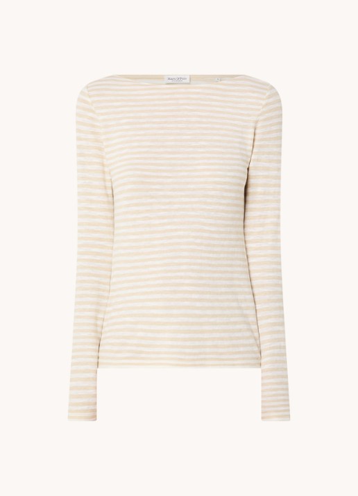 Marc O'Polo Longsleeve met streepprint en boothals - voorkant 2 gebroken wit