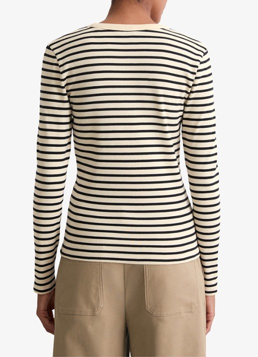 Marc O'Polo Longsleeve met streepprint - achterkant 5 zwart