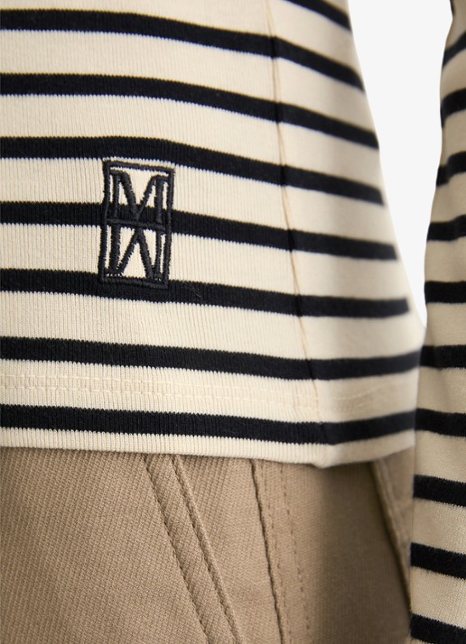 Marc O'Polo Longsleeve met streepprint - detail 2 zwart