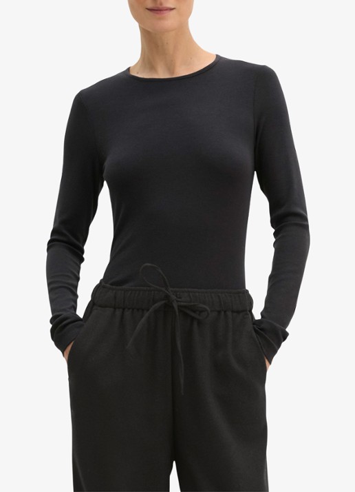 Marc O'Polo Longsleeve met stretch - detail zwart