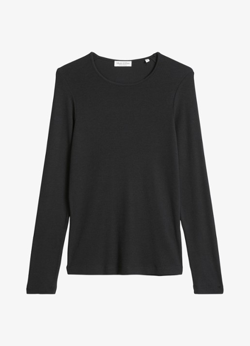 Marc O'Polo Longsleeve met stretch - voorkant 3 zwart