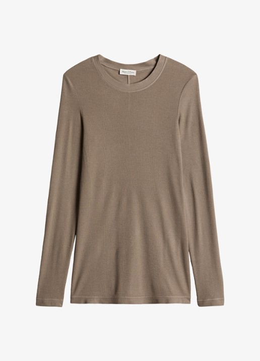 Marc O'Polo Longsleeve met stretch - voorkant taupe