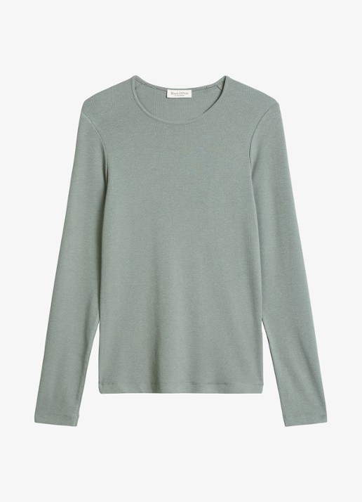 Marc O'Polo Longsleeve met stretch - voorkant 4 blauwgrijs