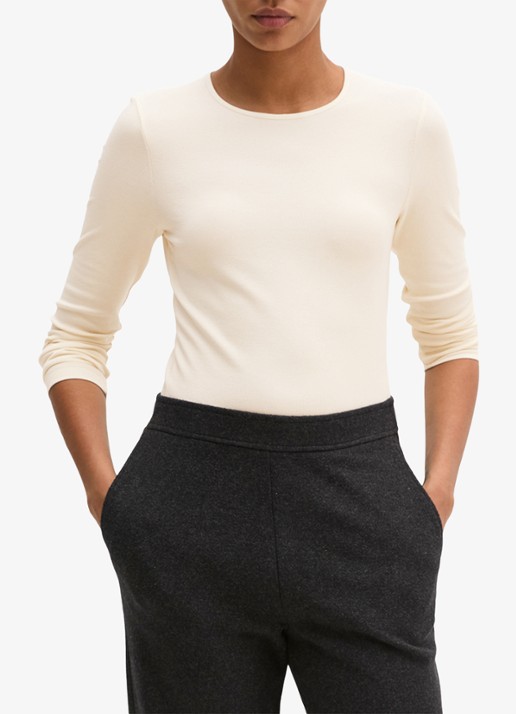 Marc O'Polo Longsleeve met stretch - detail gebroken wit