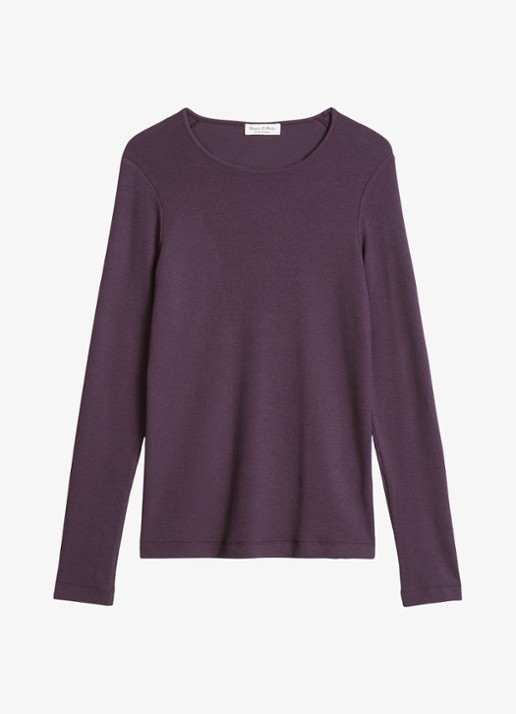 Marc O'Polo Longsleeve met stretch - voorkant 3 paars