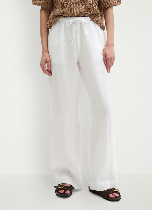 Marc O'Polo Loose fit palazzo broek van linnen met steekzakken - detail 4 white-0163 / wit