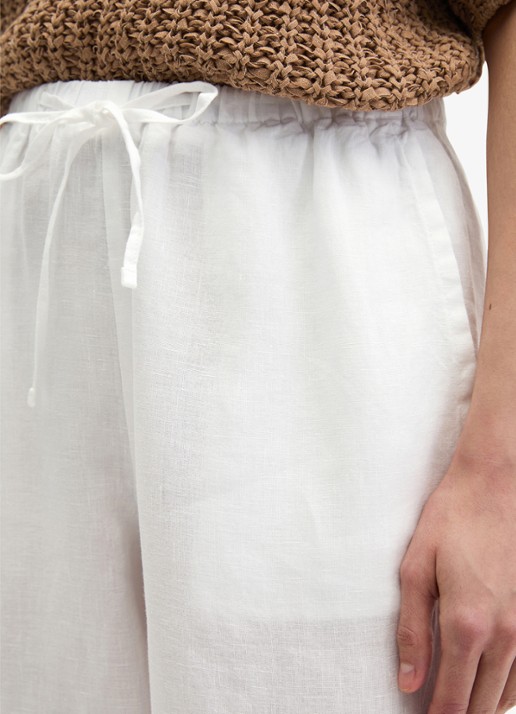Marc O'Polo Loose fit palazzo broek van linnen met steekzakken - detail 5 white-0163 / wit