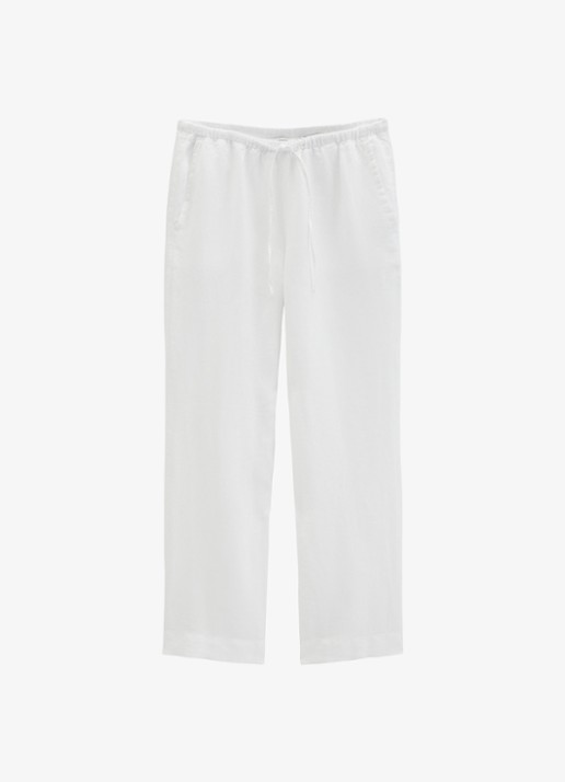 Marc O'Polo Loose fit palazzo broek van linnen met steekzakken - voorkant 2 white-0163 / wit