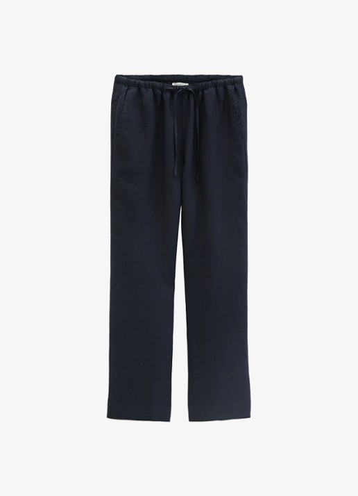 Marc O'Polo Loose fit palazzo broek van linnen met steekzakken - voorkant 3 deep night blue-4300 / blauw