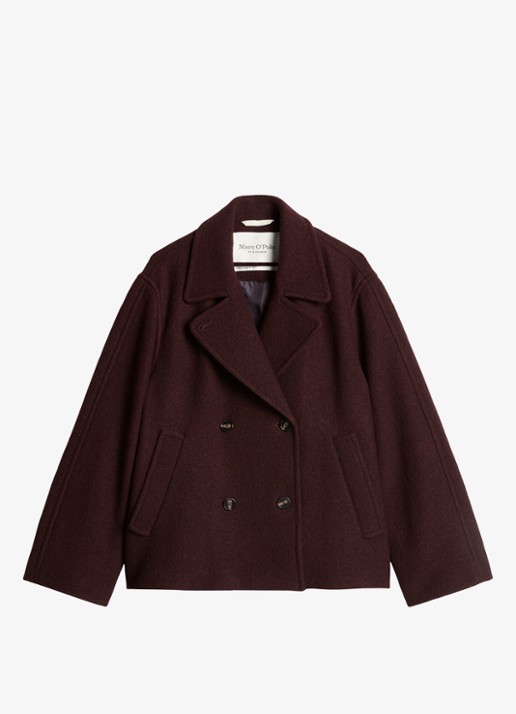 Marc O'Polo Mantel van wol - voorkant 2 aubergine
