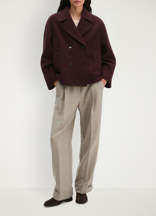 Marc O'Polo Mantel van wol - voorkant 3 aubergine