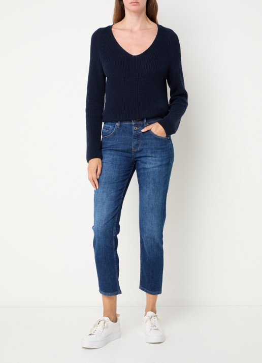 Marc O'Polo Mid waist cropped slim fit jeans met stretch - voorkant 5 indigo