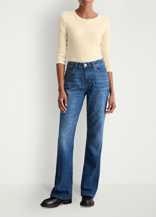 Marc O'Polo Mid waist flared jeans met medium wassing - voorkant 5 denim
