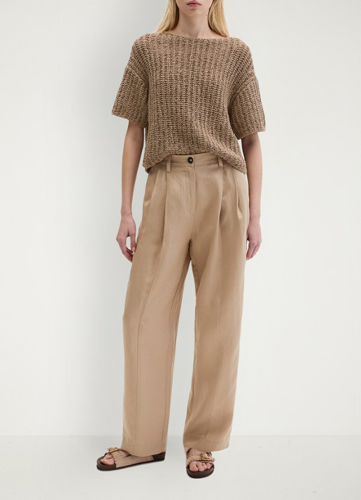 Marc O'Polo Mid waist loose fit pantalon  met steekzakken - voorkant 3 sandpaper-2326 / beige