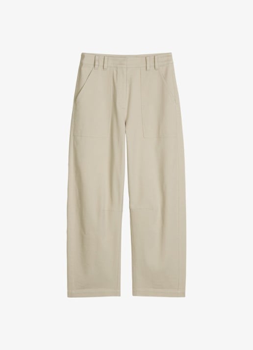 Marc O'Polo  Mid waist straight fit broek met opgestikte zakken - voorkant linen beige / grijs