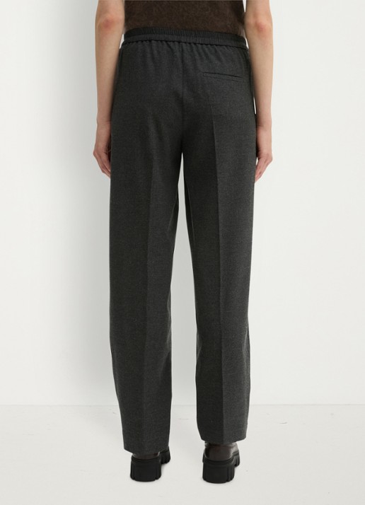 Marc O'Polo Mid waist straight fit broek met trekkoord - achterkant 3 coal grey melange / grijs