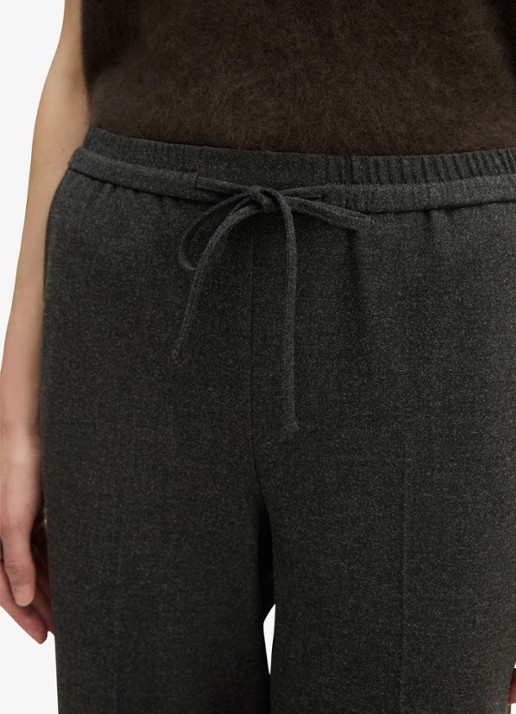 Marc O'Polo Mid waist straight fit broek met trekkoord - detail 2 coal grey melange / grijs