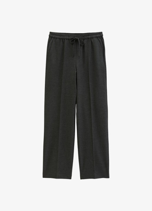 Marc O'Polo Mid waist straight fit broek met trekkoord - voorkant 4 coal grey melange / grijs
