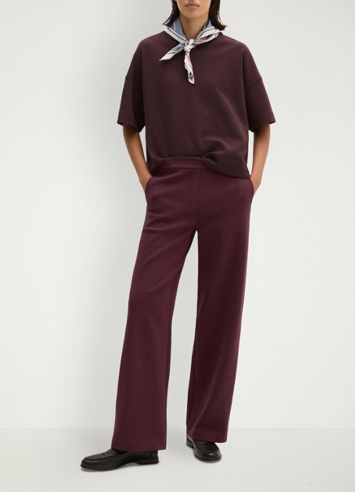 Marc O'Polo Mid waist wide fit pantalon met gemêleerd dessin - voorkant 5 kersenrood