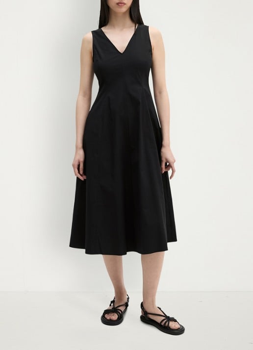 Marc O'Polo Midi A-lijn jurk met V-hals - voorkant 2 black / zwart