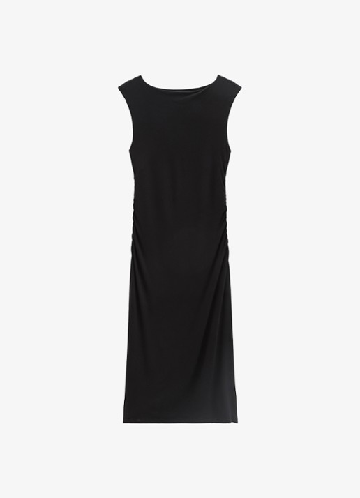Marc O'Polo Midi jurk met plooien - voorkant 4 black-0001 / zwart