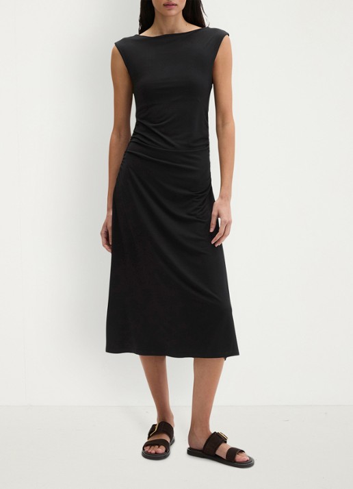 Marc O'Polo Midi jurk met plooien - voorkant 5 black-0001 / zwart