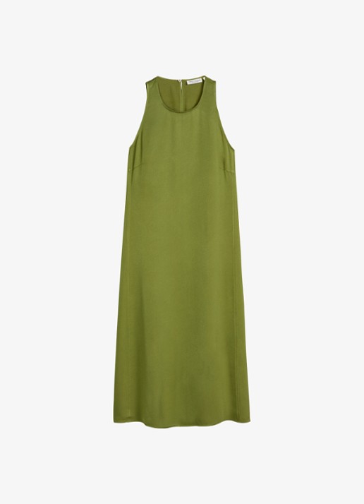 Marc O'Polo Midi jurk met ronde hals en steekzakken - voorkant 4 shaded fern / groen
