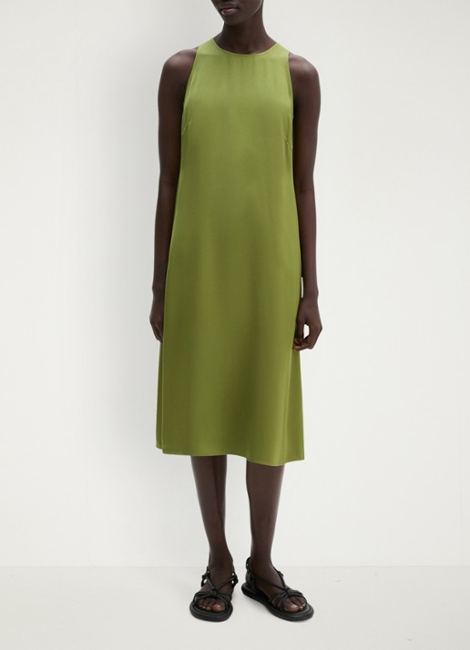 Marc O'Polo Midi jurk met ronde hals en steekzakken - voorkant 5 shaded fern / groen