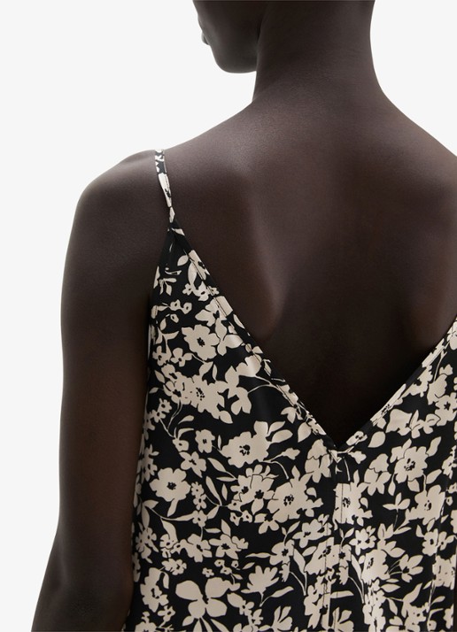 Marc O'Polo Midi jurk met V-hals en bloemenprint - detail 2 black multi 03 / zwart