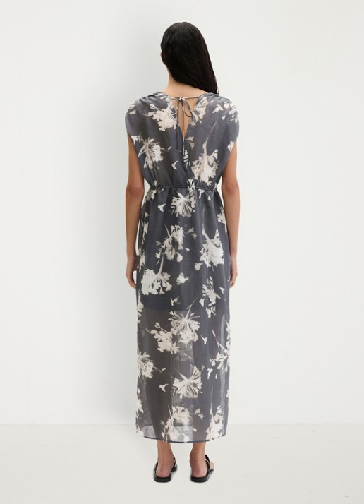 Marc O'Polo Midi jurk met V-hals - achterkant 3 dark grey_multi_03-0534 / grijs