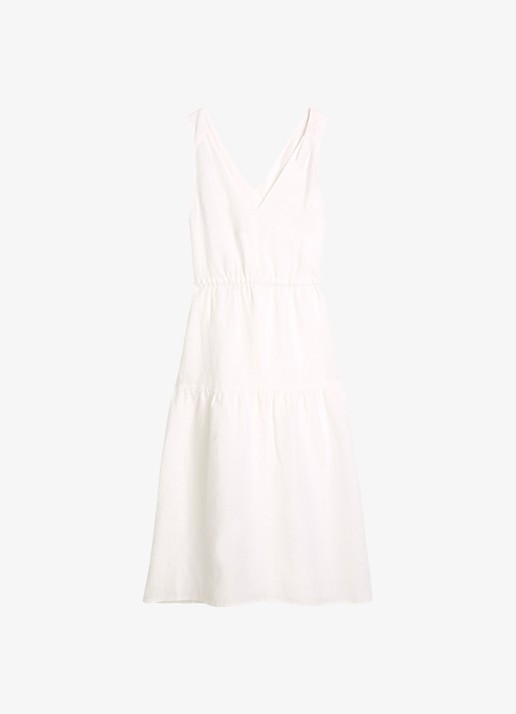 Marc O'Polo Midi jurk van linnen met plooien - voorkant white-0163 / wit