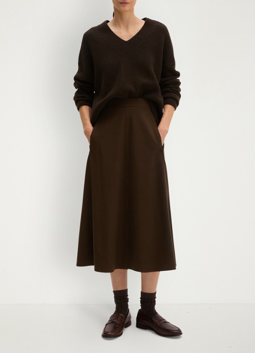Marc O'Polo Midi rok met steekzakken - voorkant 4 burnt coffee / bruin