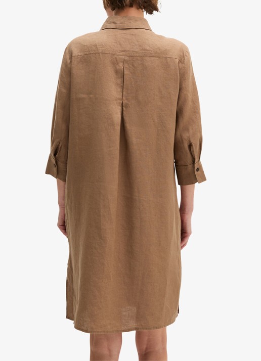 Marc O'Polo Mini blousejurk van linnen met halflange mouw - achterkant 3 burnt brown-1972 / bruin