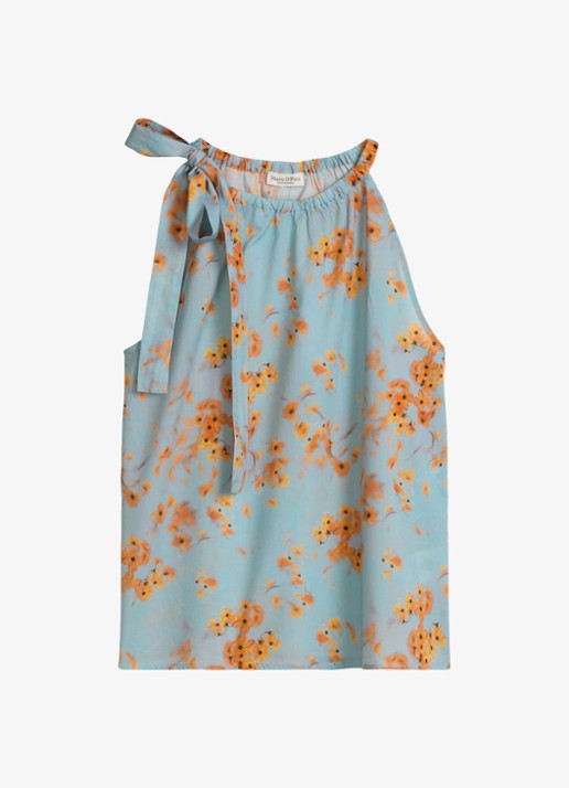 Marc O'Polo Mouwloze top met print - voorkant medium blue_multi_04-4931 / blauw